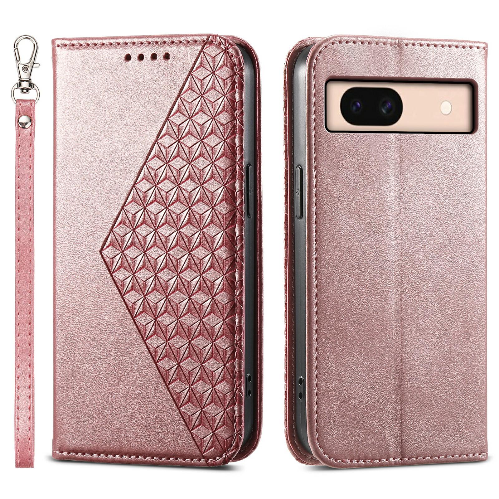 For Google Pixel 8a Case Imprinted Rhombus Pattern PU Leather Phone Cover with Handy Strap Rose Gold
For Google Pixel 8a Case Imprinted Rhombus Pattern PU Leather Phone Cover with Handy Strap Rose Gold