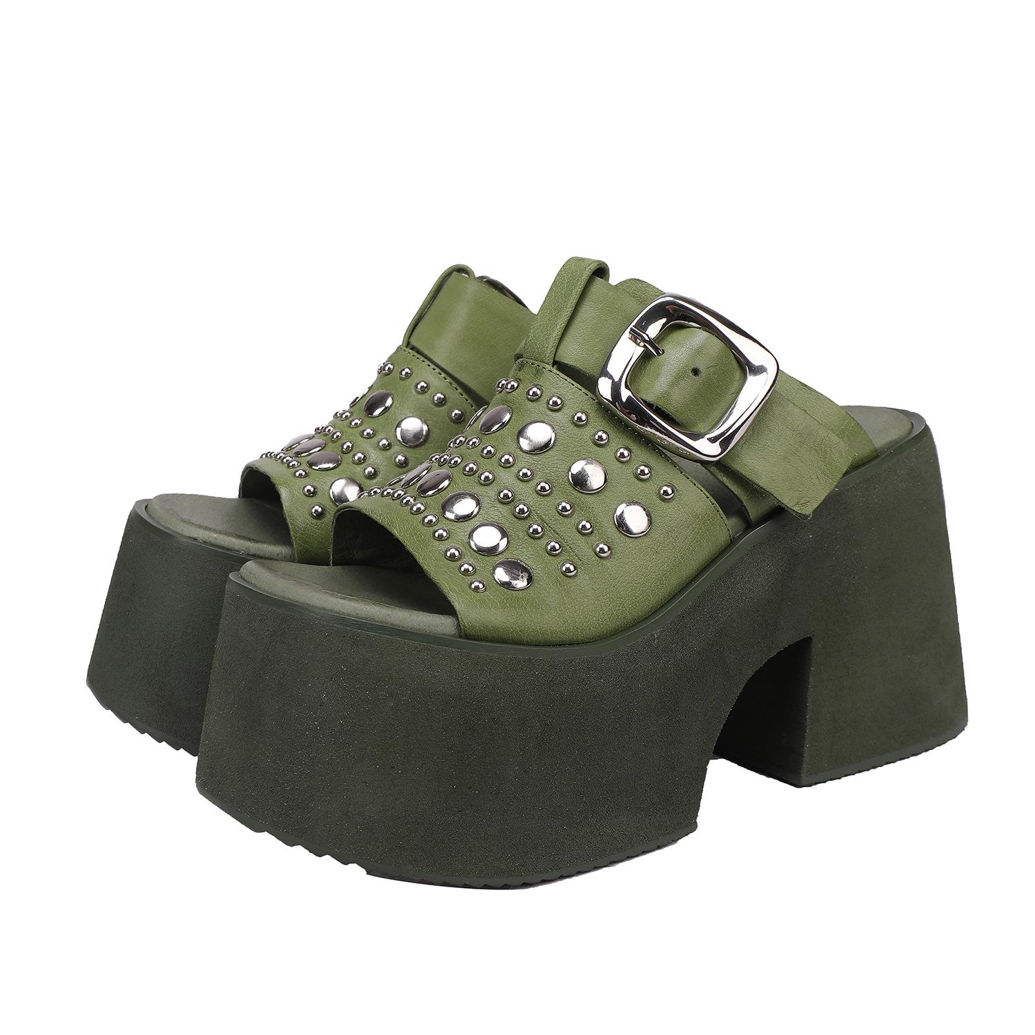 Johnature Genuine Leather Thick Sole Super High Heels Slippers Height Increasing Fashionable Rivet Women s Shoes 35 зелений
Johnature Genuine Leather Thick Sole Super High Heels Slippers Height Increasing Fashionable Rivet Women s Shoes 35 зелений