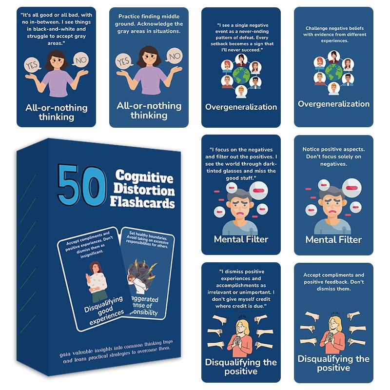 50 Cognitive Distortion Improvement Flash Cards, Cards For Identifying And Adjusting Negative Thinking Patterns, Psychological Counseling Cards, Card
50 Cognitive Distortion Improvement Flash Cards, Cards For Identifying And Adjusting Negative Thinking Patterns, Psychological Counseling Cards, Card