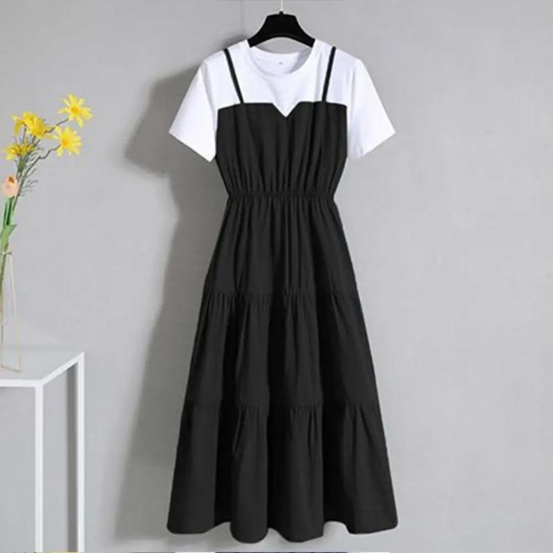 Fashion Strap Fake Two Piece Dress Block Summer Short Sleeved Dresses Women s Waist XS чорний
Fashion Strap Fake Two Piece Dress Block Summer Short Sleeved Dresses Women s Waist XS чорний