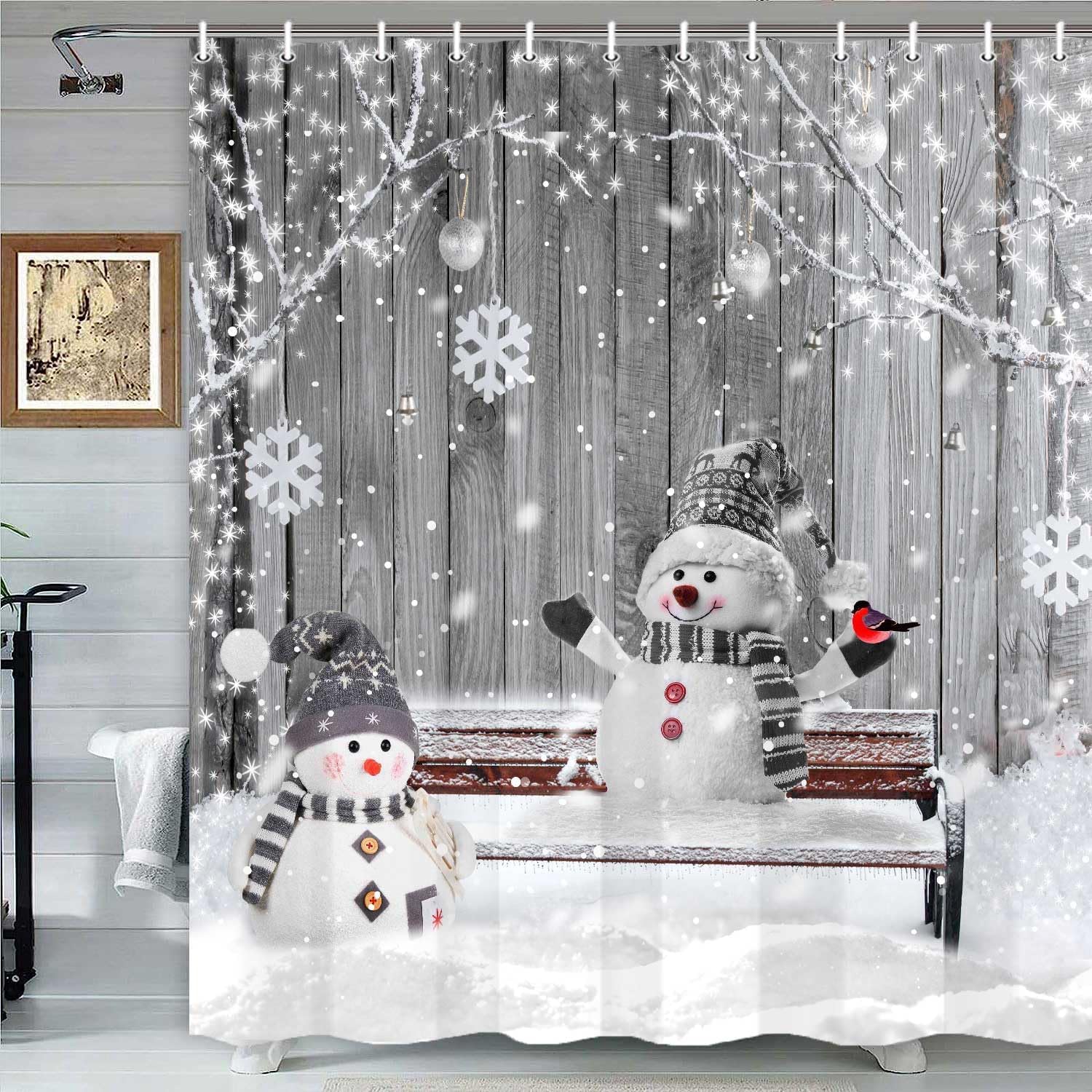 Winter Christmas Shower Curtain, Cute Snowman Snowflake Scene Holiday Decor Bath Curtain For Bathroom, Farmhouse Xmas Covered W60H190(CM)-1 Pcs
Winter Christmas Shower Curtain, Cute Snowman Snowflake Scene Holiday Decor Bath Curtain For Bathroom, Farmhouse Xmas Covered W60H190(CM)-1 Pcs