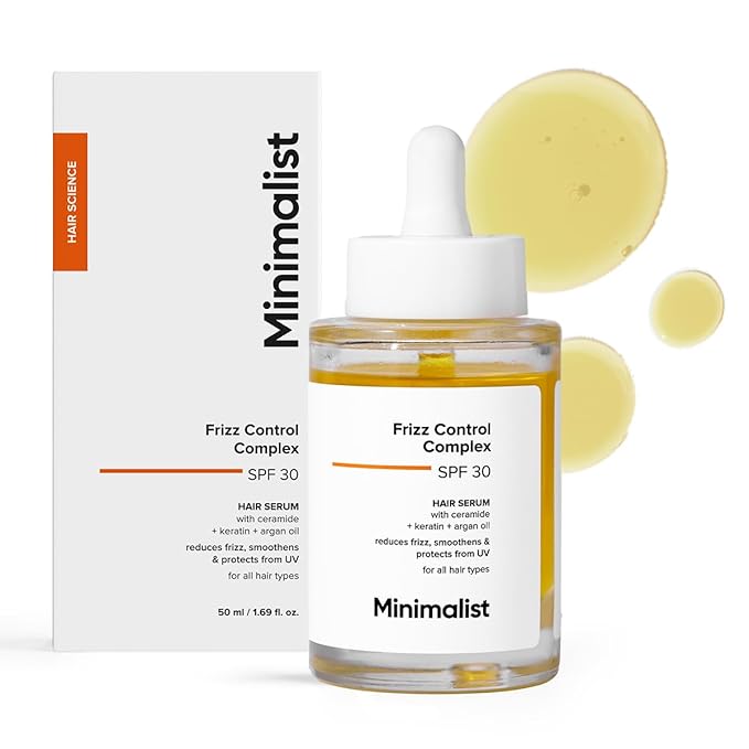 Minimalist Hair Serum 50 ml for Dry Frizzy Hair with SPF 30, Keratin, Argan Oil & Ceramides, Heat Protection Serum, Smoothens & Protects From UV 50 ML
Minimalist Hair Serum 50 ml for Dry Frizzy Hair with SPF 30, Keratin, Argan Oil & Ceramides, Heat Protection Serum, Smoothens & Protects From UV 50 ML