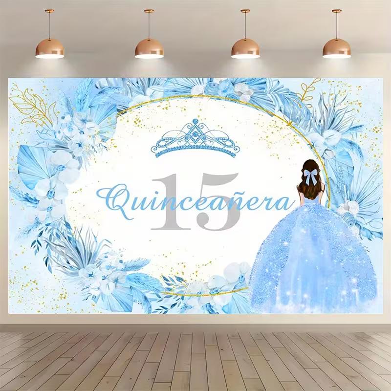 2D Blue & Gold Quinceañera Backdrop Princess Themed 15th Birthday Photo Booth Background 47.2x31.5inch/120*80cm
2D Blue & Gold Quinceañera Backdrop Princess Themed 15th Birthday Photo Booth Background 47.2x31.5inch/120*80cm