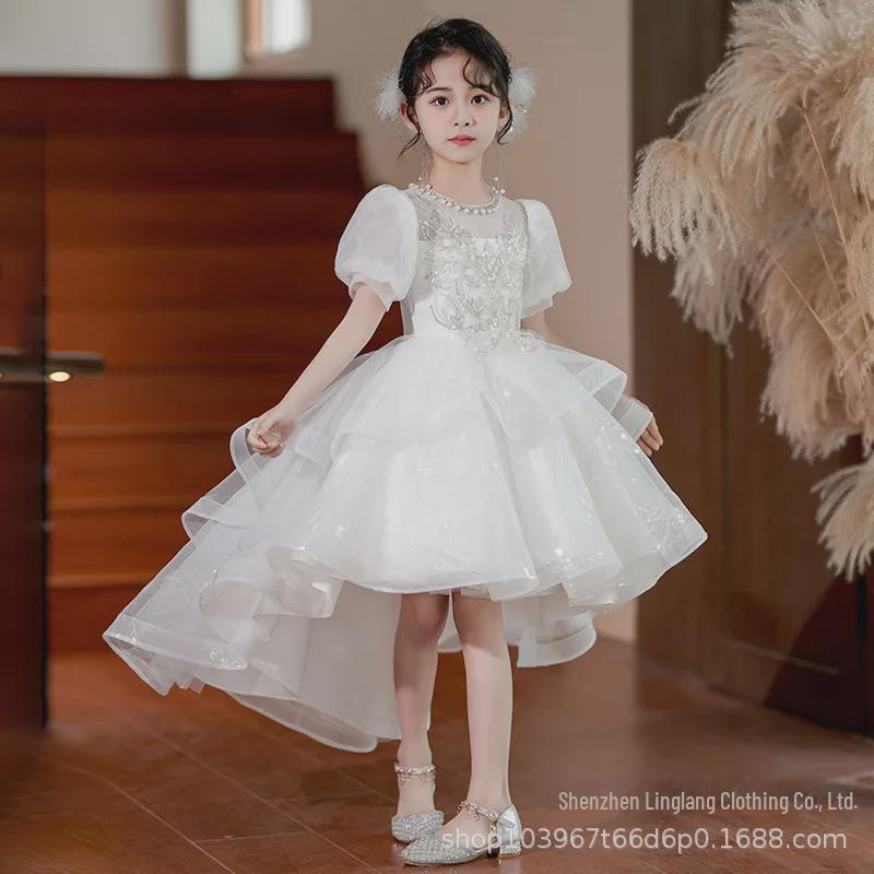 «Роскошное платье принцессы с ласточкиным хвостом для девочек»: Длинная юбка осень/зима для фортепианных концертов и свадеб. 120 cm