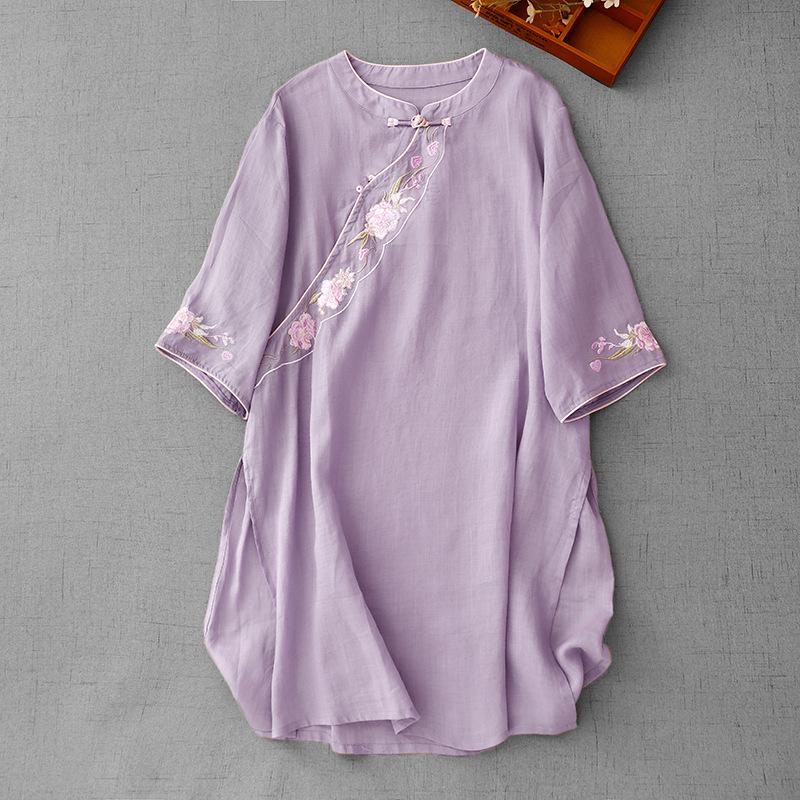 Summer Style Women s Mid-Length Ramie Shirt with Stand Collar and Embroidery Design L
Summer Style Women s Mid-Length Ramie Shirt with Stand Collar and Embroidery Design L