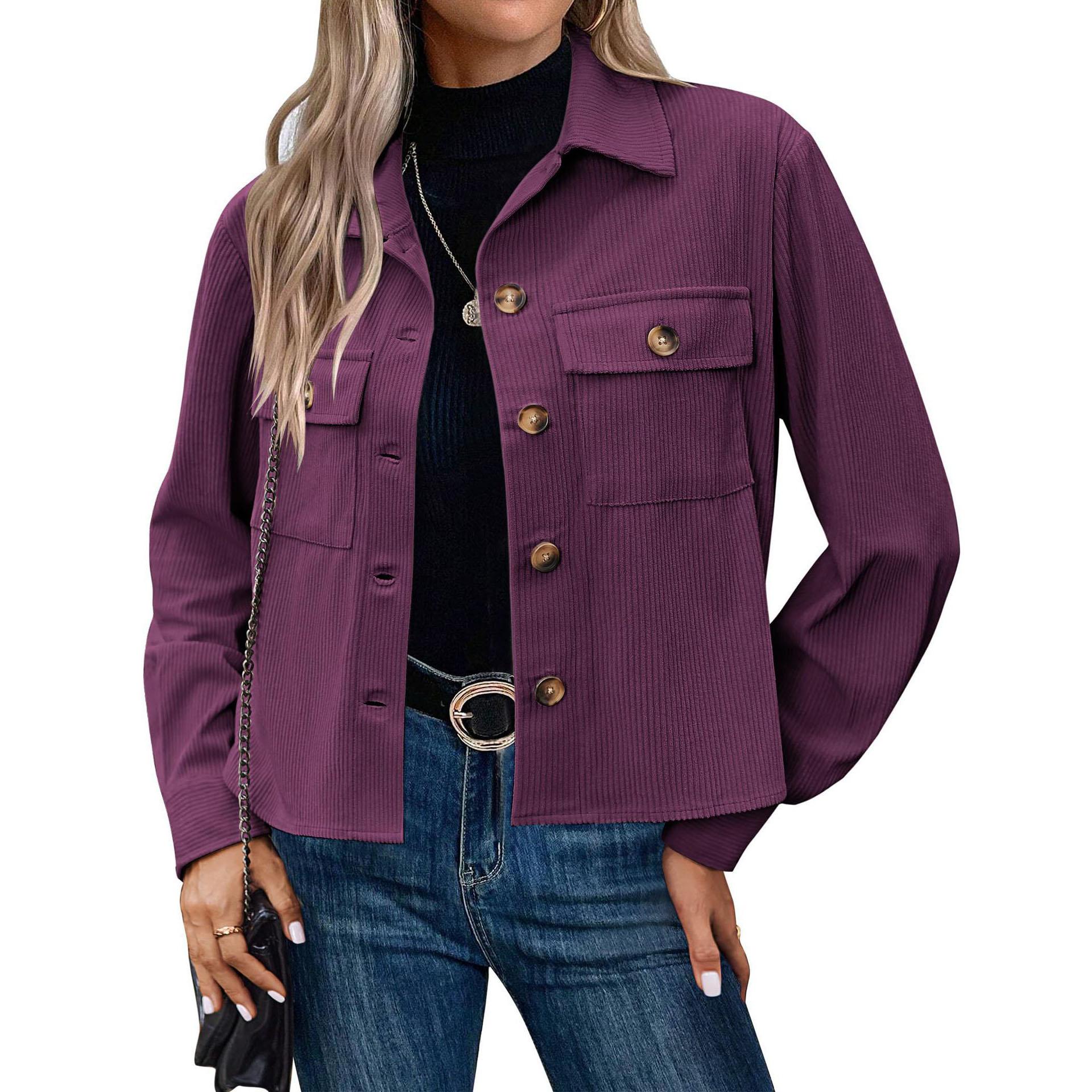 females Cropped Corduroy coat Slim Fit Button Down Shirts coats Tops Trendy Long Sleeve Outwears With Pockets XS фіолетовий
females Cropped Corduroy coat Slim Fit Button Down Shirts coats Tops Trendy Long Sleeve Outwears With Pockets XS фіолетовий