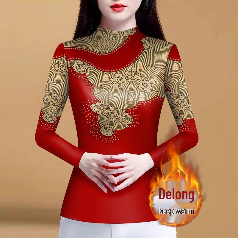 Mom s Autumn/Spring Long Sleeve Semi-High Neck Fleece Lined Shirt - High-End Print Tummy Covering T-Shirt Top XL 110-125 kg
Mom s Autumn/Spring Long Sleeve Semi-High Neck Fleece Lined Shirt - High-End Print Tummy Covering T-Shirt Top XL 110-125 kg