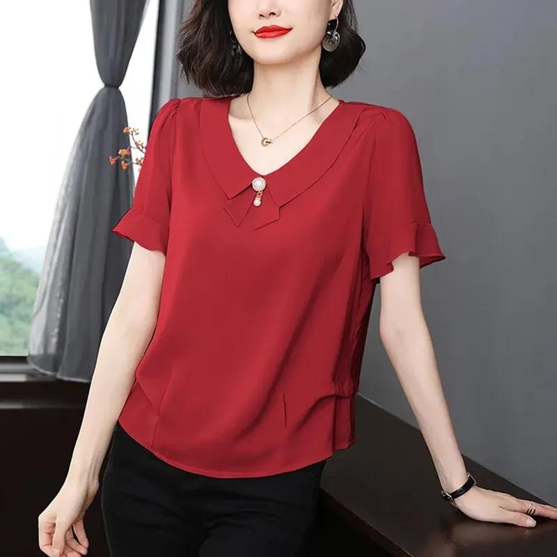 Women s Summer Temperament Ageing Ruffle Sleeve Shirt Middle-aged Mom Solid Color Loose Short-sleeved Blouse XS червоний
Women s Summer Temperament Ageing Ruffle Sleeve Shirt Middle-aged Mom Solid Color Loose Short-sleeved Blouse XS червоний