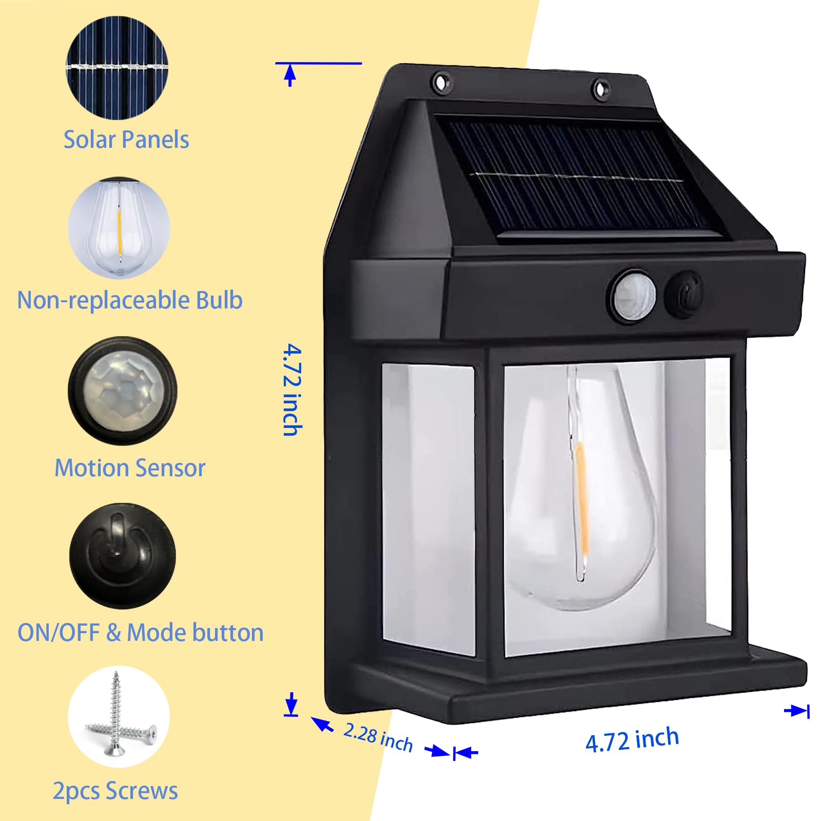 2Pack Solar Wall Light outdoor Wireless Solar Outdoor Lights Wall Tungsten Lights 3Modes Motion Sensor Solar Powered Porch Light
2Pack Solar Wall Light outdoor Wireless Solar Outdoor Lights Wall Tungsten Lights 3Modes Motion Sensor Solar Powered Porch Light