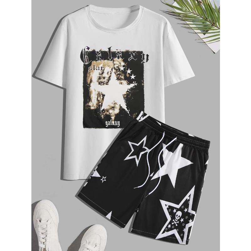Star pattern short-sleeved T-shirt + drawstring waist randomly printed beach shorts two-piece set S
Star pattern short-sleeved T-shirt + drawstring waist randomly printed beach shorts two-piece set S