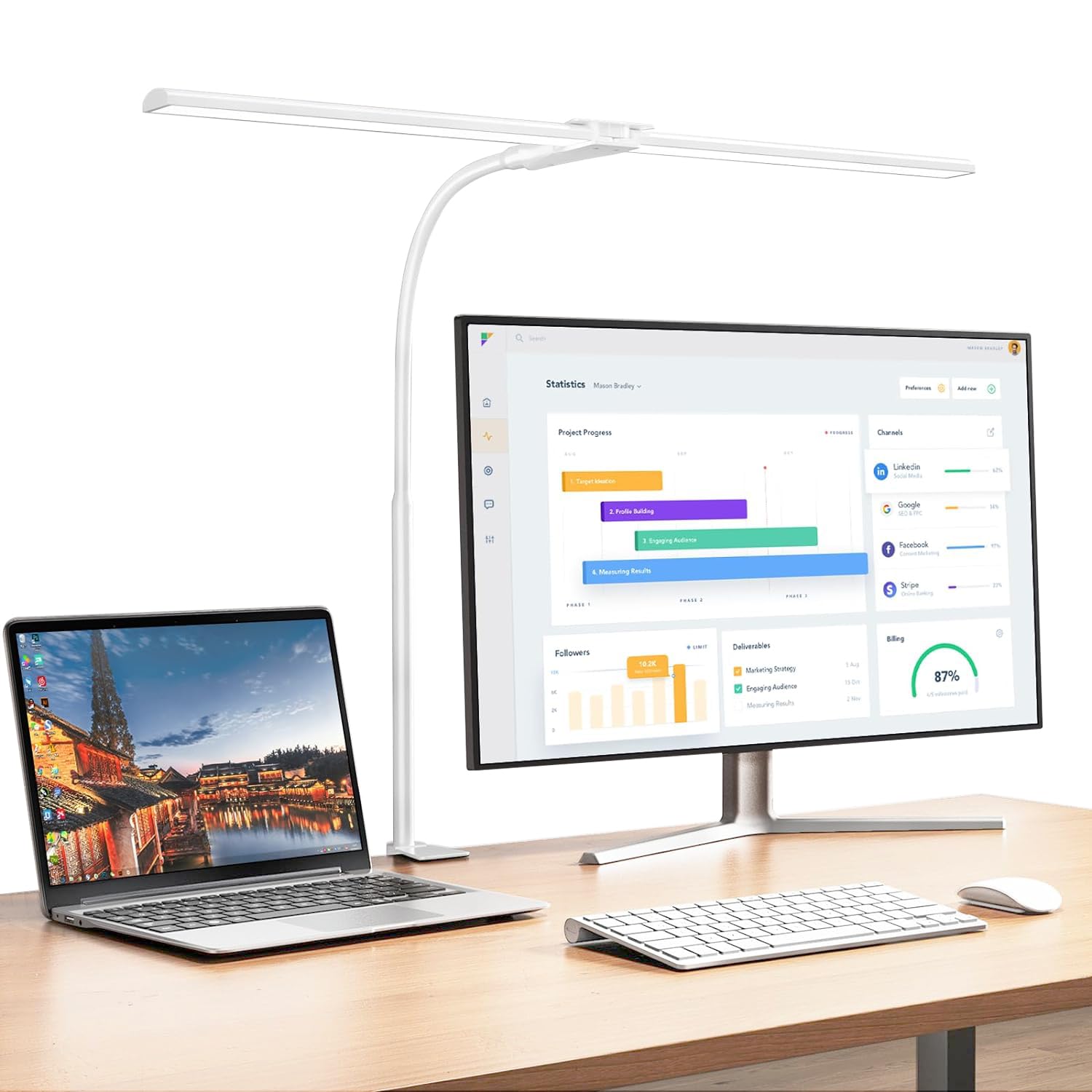 Desk double light source stand 1200lm bright clamp type desk LED color temperature 2700K to 5 levels of memory touch PSE white light, light, light,
Desk double light source stand 1200lm bright clamp type desk LED color temperature 2700K to 5 levels of memory touch PSE white light, light, light,