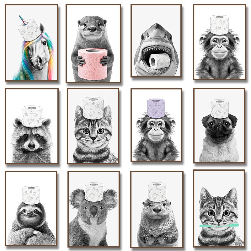 Black and White Cute Animal and Toilet Paper Poster Monkey Raccoon Cat Dog Shark Canvas Painting Wall Art Bathroom Home Decor 21cm×30cm NoFrame
Black and White Cute Animal and Toilet Paper Poster Monkey Raccoon Cat Dog Shark Canvas Painting Wall Art Bathroom Home Decor 21cm×30cm NoFrame