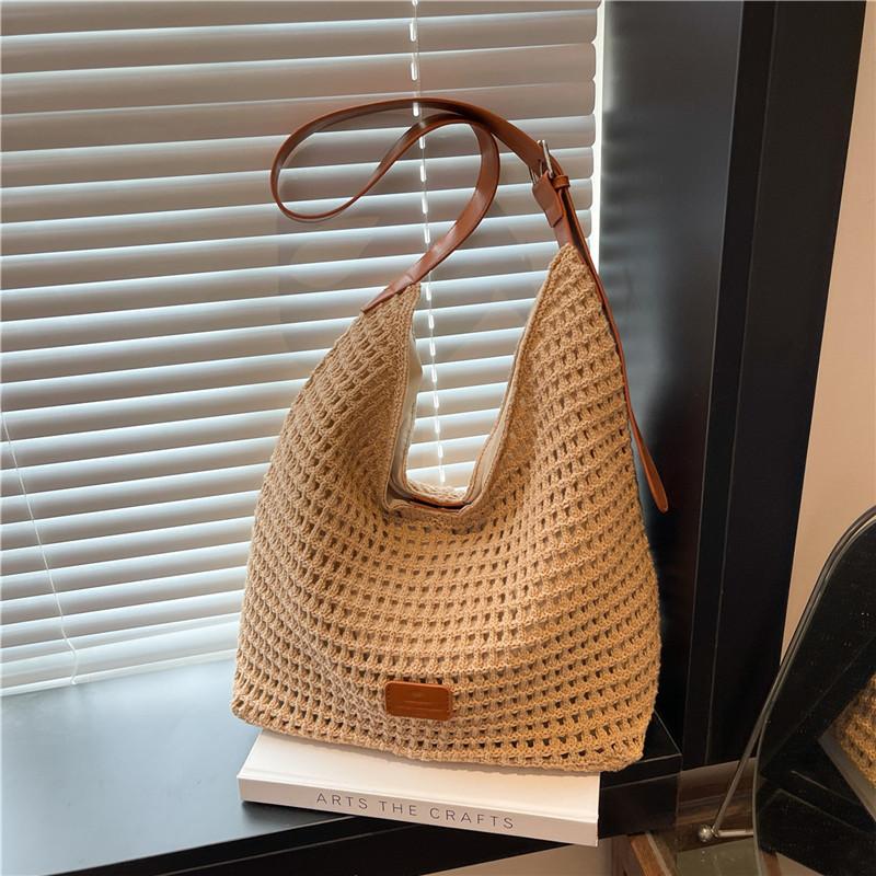 Летняя пляжная сумка женская новая большая вместительная полая плетеная соломенная сумка на плечо сумка-тоут хаки