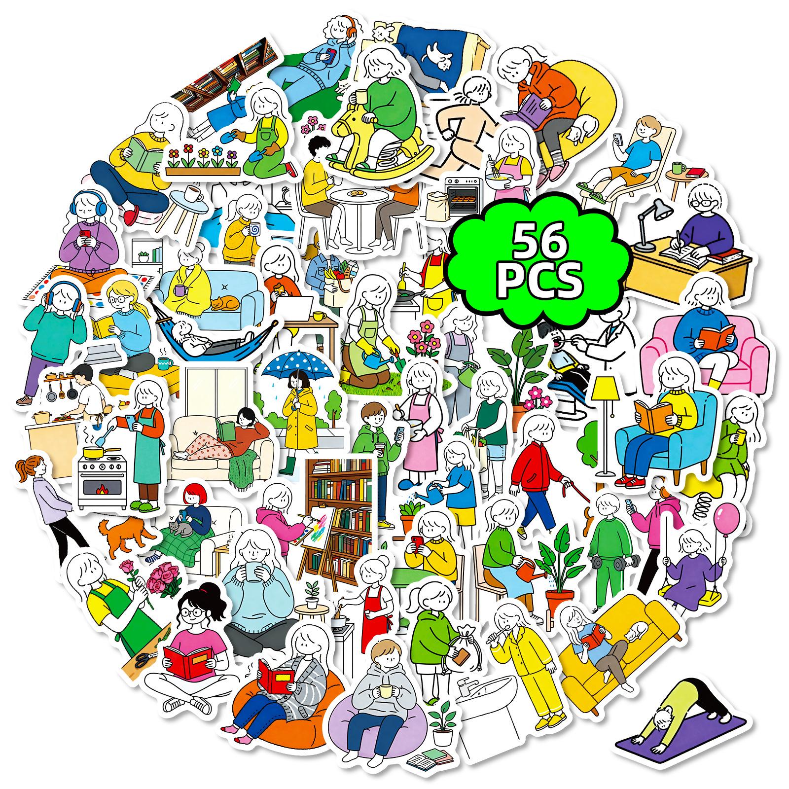56 Simple And Warm Life Daily Graffiti Stickers Running Reading Cooking Casual Characters Waterproof Stickers
56 Simple And Warm Life Daily Graffiti Stickers Running Reading Cooking Casual Characters Waterproof Stickers