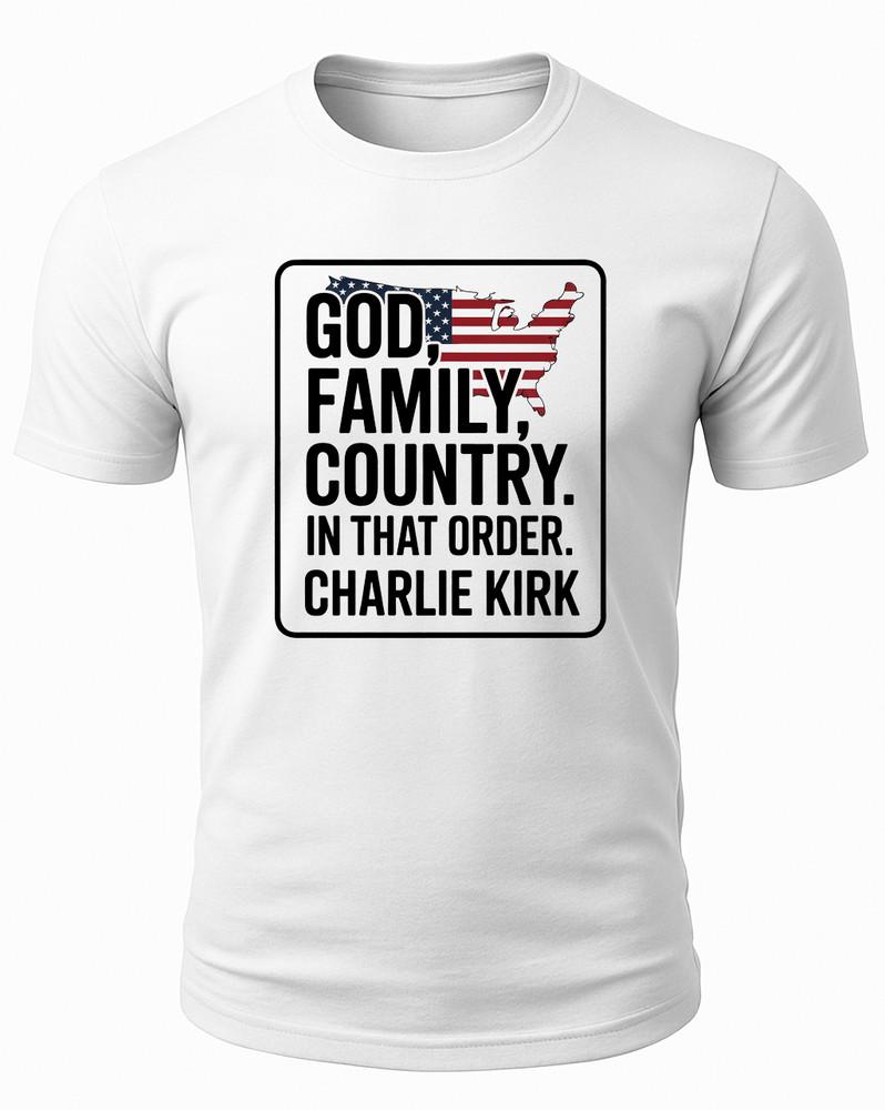 Charlie Kirk Quote God Family Country T-Shirt In That Order USA Patriotic Shirt 2XL
Charlie Kirk Quote God Family Country T-Shirt In That Order USA Patriotic Shirt 2XL