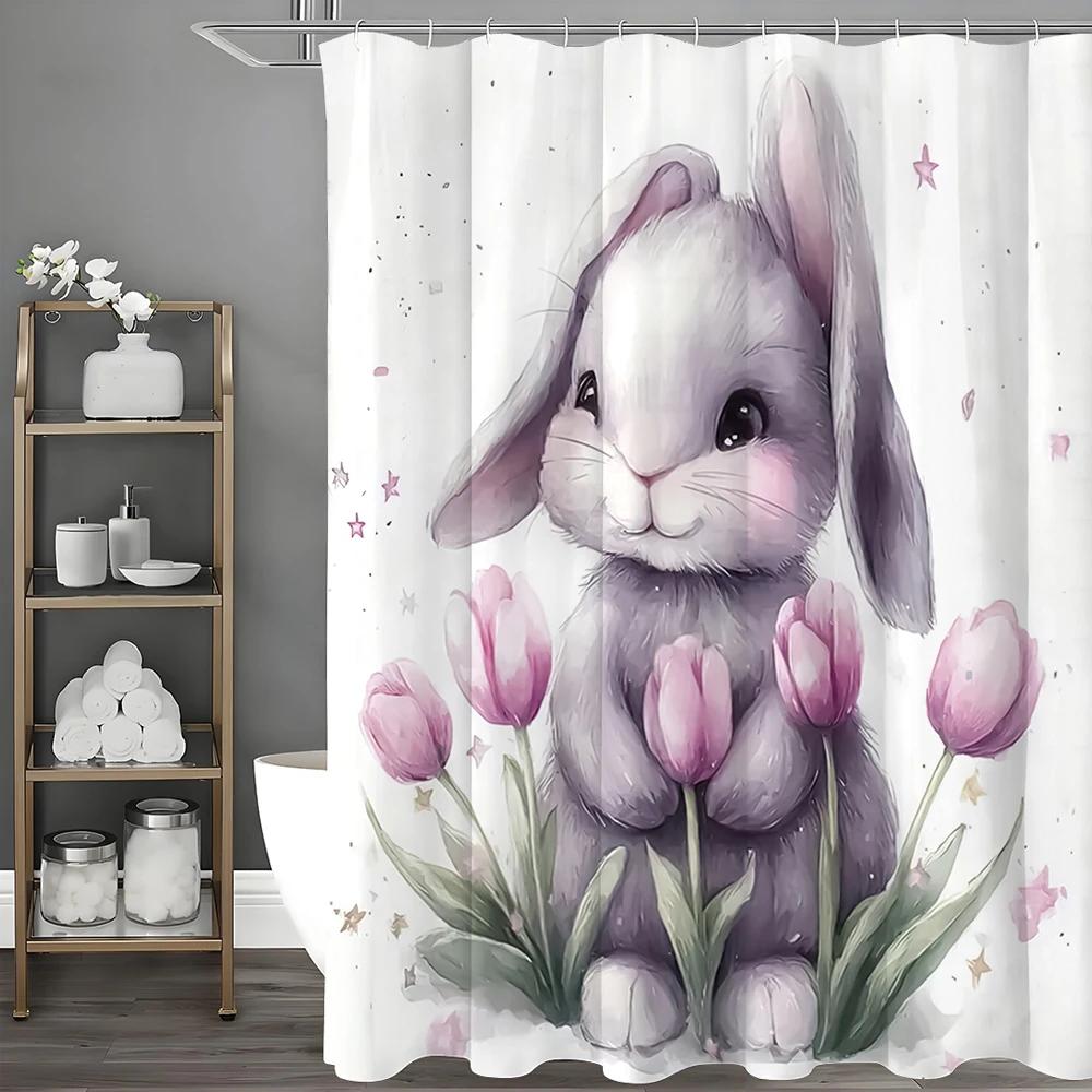 Cute Bunny Waterproof Shower Curtain With Pink Flowers For A Child-Friendly And Durable Bathroom Decor W60H190(CM)-1 Pcs
Cute Bunny Waterproof Shower Curtain With Pink Flowers For A Child-Friendly And Durable Bathroom Decor W60H190(CM)-1 Pcs