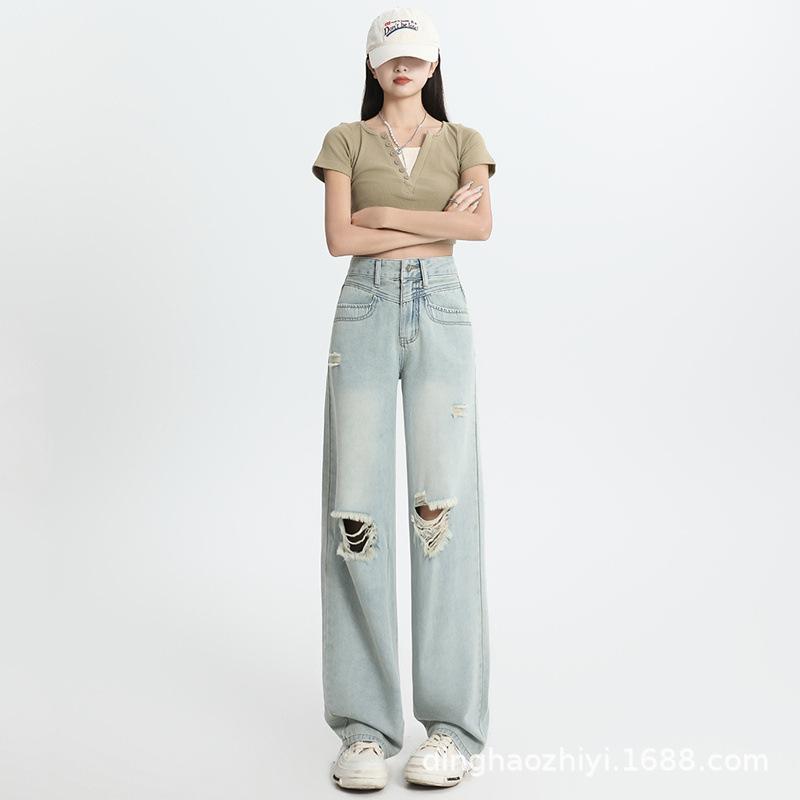 High Waist Brushed Ripped Wide-leg Jeans for Women In Summer New Pear-shaped Body Narrow Version Slimming Straight-leg Floor Trousers XXL
High Waist Brushed Ripped Wide-leg Jeans for Women In Summer New Pear-shaped Body Narrow Version Slimming Straight-leg Floor Trousers XXL