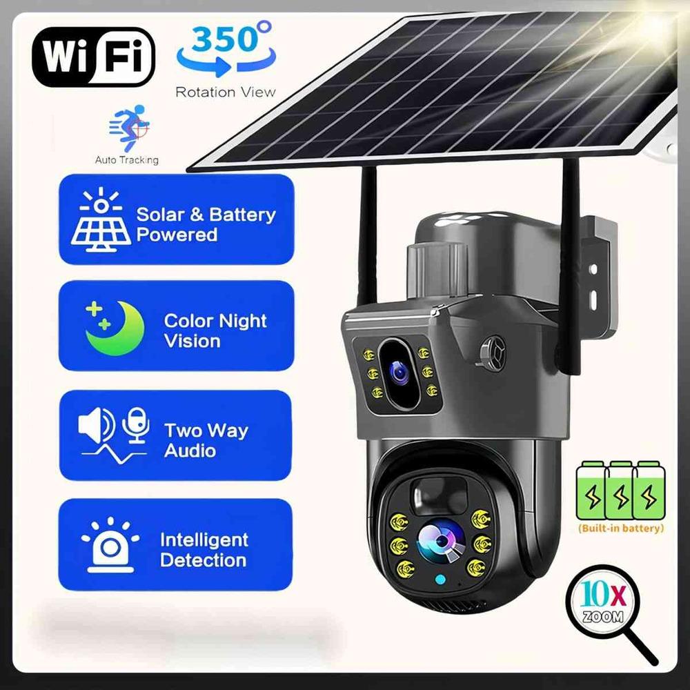4K 8MP WIFI Solar Outdoor Dual Lens PTZ HD Camera AI Auto Tracking Security CCTV Built-in Battery Wireless Surveillance новий колір автомобіля
4K 8MP WIFI Solar Outdoor Dual Lens PTZ HD Camera AI Auto Tracking Security CCTV Built-in Battery Wireless Surveillance новий колір автомобіля