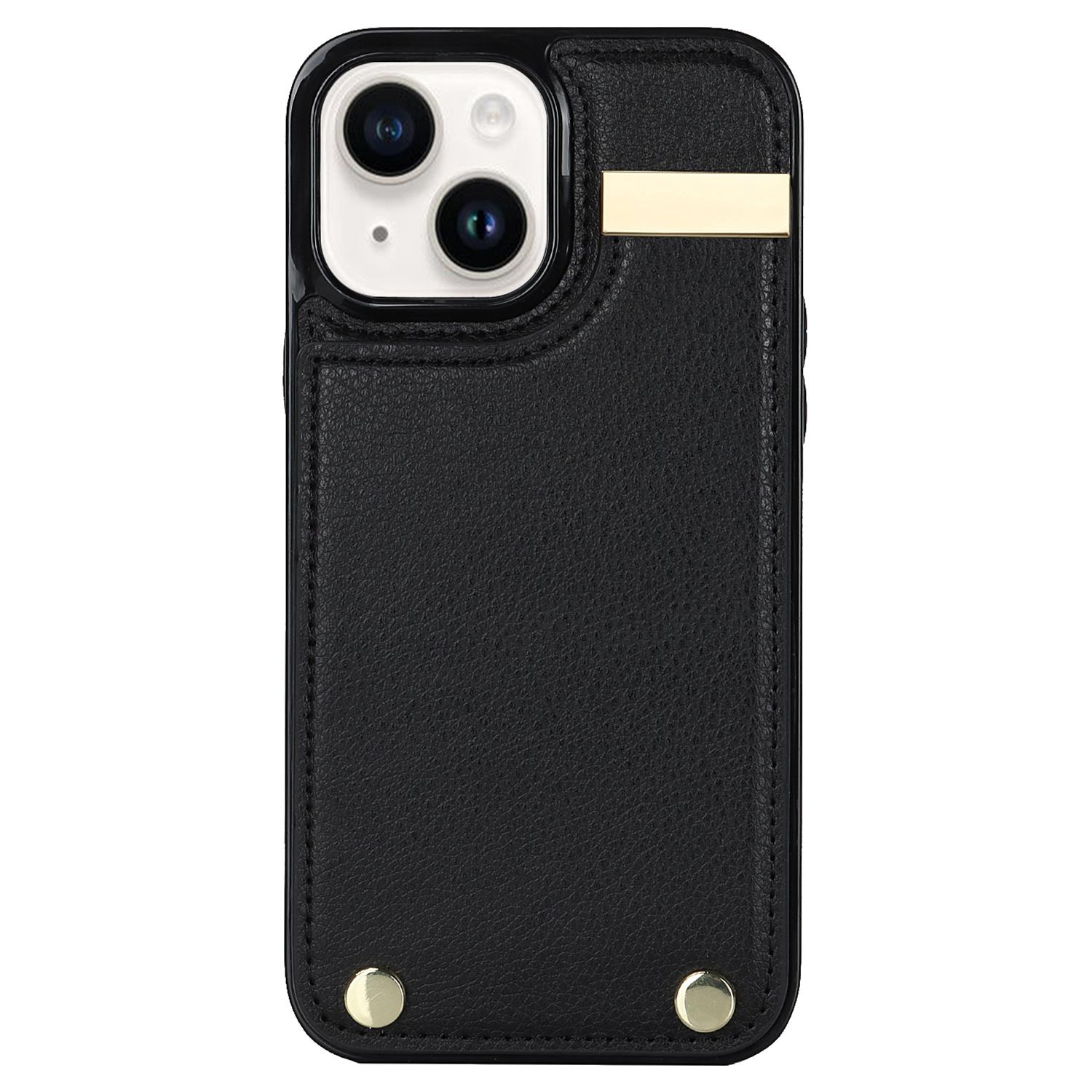 Phone Cover for iPhone 14 Slim-Fit Case TPU+PU Leather+Metal Shell with Card Holder Black
Phone Cover for iPhone 14 Slim-Fit Case TPU+PU Leather+Metal Shell with Card Holder Black