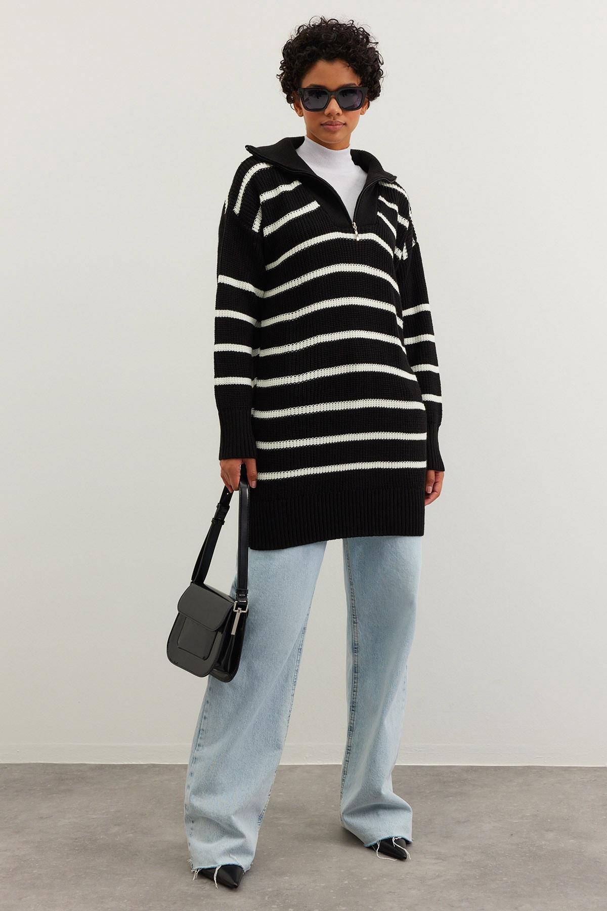 Women s Fashion New Hijab Sweater Black Striped Collar Zipper Knitwear Sweater L чорний
Women s Fashion New Hijab Sweater Black Striped Collar Zipper Knitwear Sweater L чорний