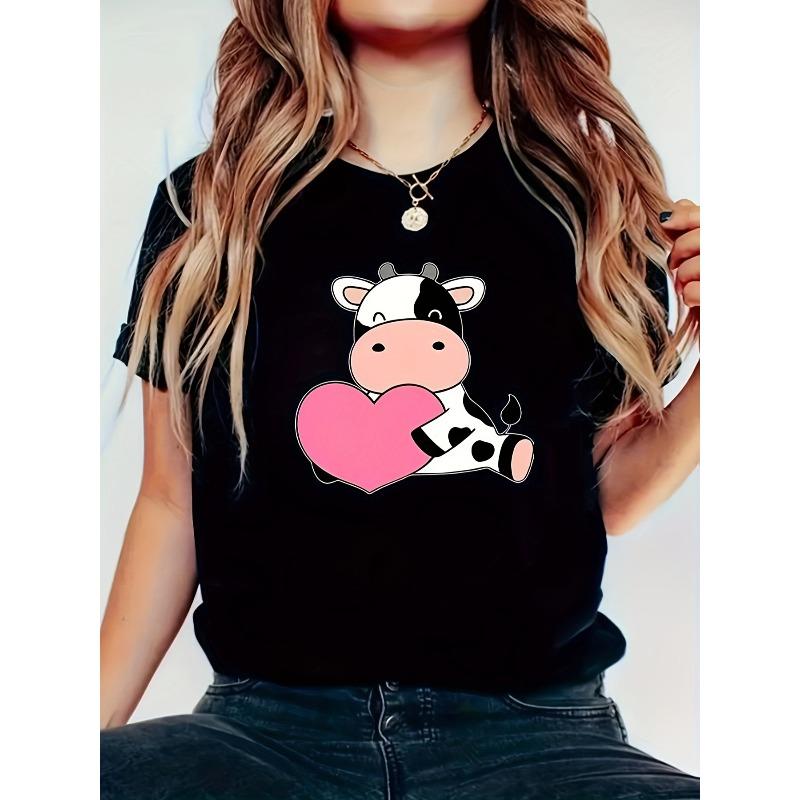 European Size Cartoon Cow Print T-shirt, Casual Crew Neck Short Sleeve Top For Spring & Summer, Women s Clothing 4XL
European Size Cartoon Cow Print T-shirt, Casual Crew Neck Short Sleeve Top For Spring & Summer, Women s Clothing 4XL