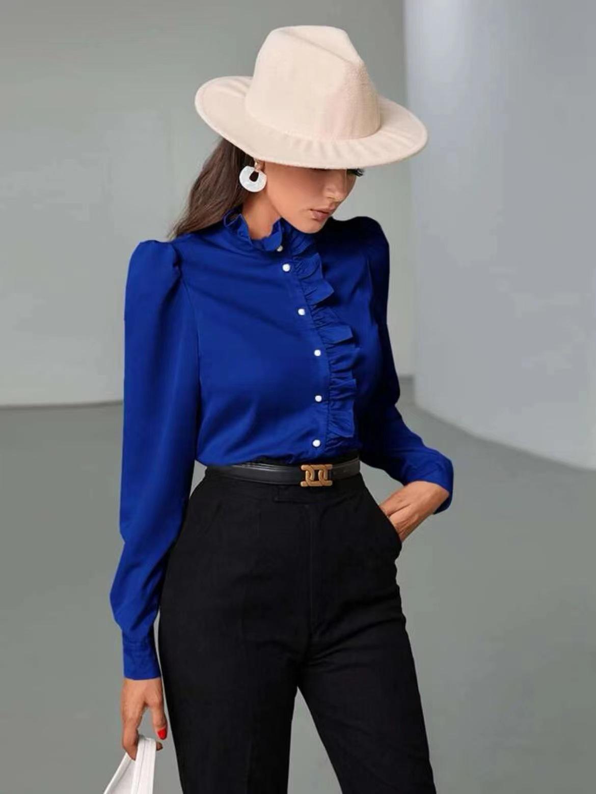 High-End European & American Women s Long Sleeve Acetate Ruffle Shirt L синій
High-End European & American Women s Long Sleeve Acetate Ruffle Shirt L синій