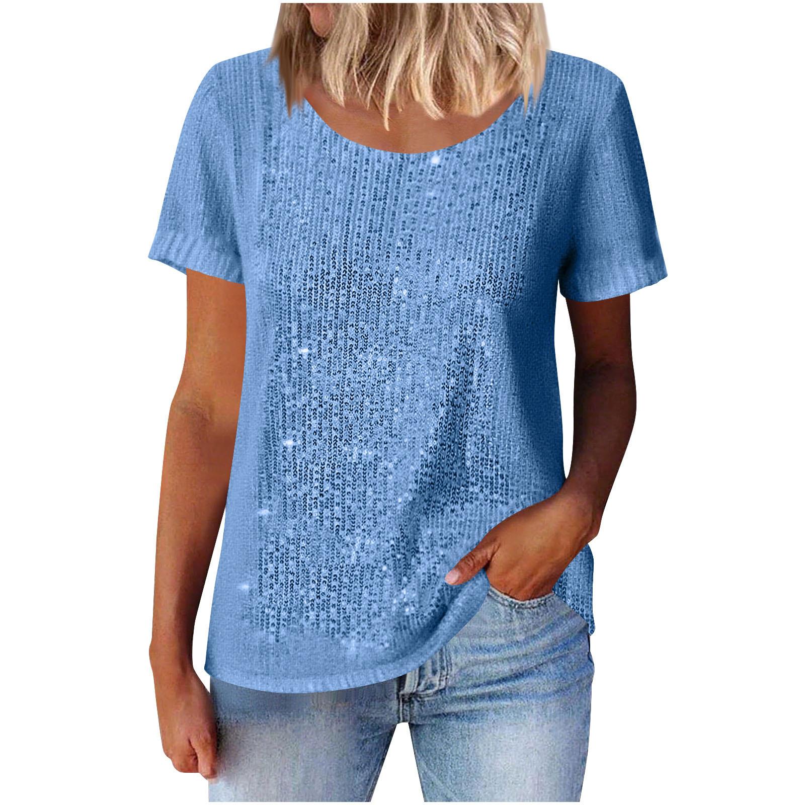 Women Multi Color Round Neck Short Sleeve Glitter Sparkle Casual Top XXL світло-синій колір
Women Multi Color Round Neck Short Sleeve Glitter Sparkle Casual Top XXL світло-синій колір