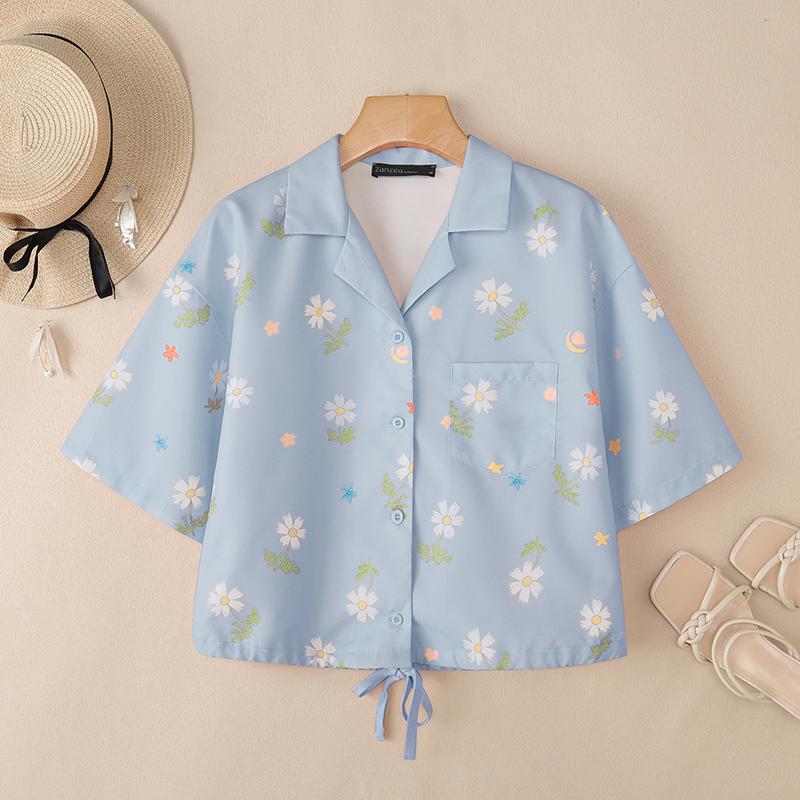 ZANZEA Жіноча літня повсякденна блузка з коротким рукавом з квітковим принтом XL синій
ZANZEA Жіноча літня повсякденна блузка з коротким рукавом з квітковим принтом XL синій