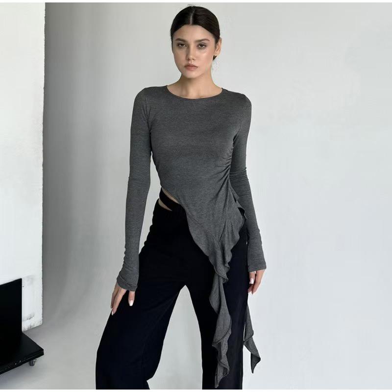 Ruffles Long Sleeve T-shirt Women Y2K Streetwear Fashion Slim O-neck Crop Tops Elegant Ruched Basic Tees Shirt Spring 2026 S серый
Ruffles Long Sleeve T-shirt Women Y2K Streetwear Fashion Slim O-neck Crop Tops Elegant Ruched Basic Tees Shirt Spring 2026 S серый