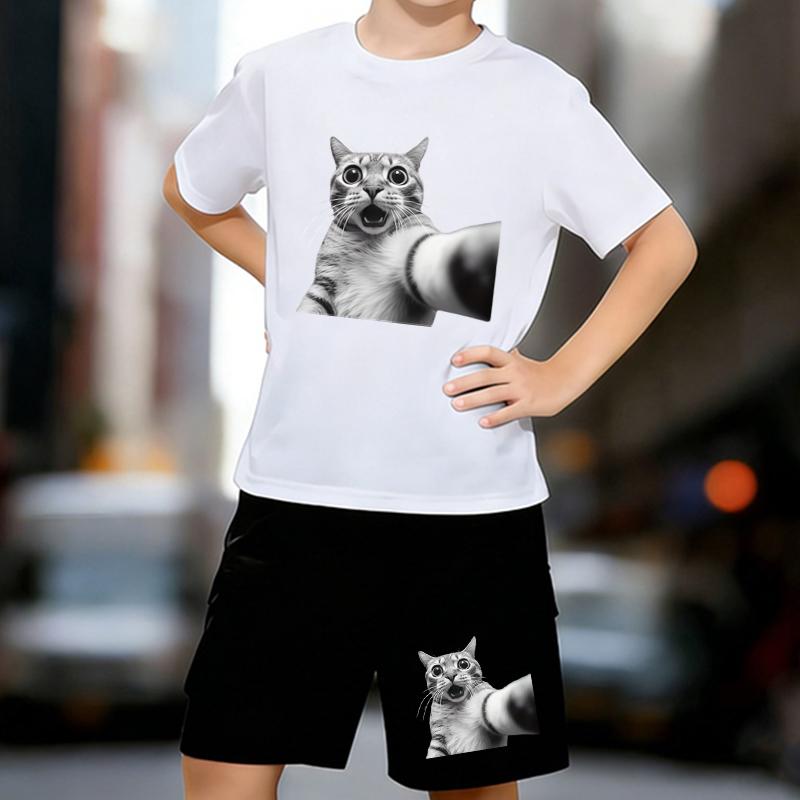 Boys 2 Piece Cartoon Cat Printed outfit, Short Sleeve T-Shirt and Shorts Set for Kids Age 5-14,White, Black Sporty Casual Summer Clothes 13-14 Years
Boys 2 Piece Cartoon Cat Printed outfit, Short Sleeve T-Shirt and Shorts Set for Kids Age 5-14,White, Black Sporty Casual Summer Clothes 13-14 Years