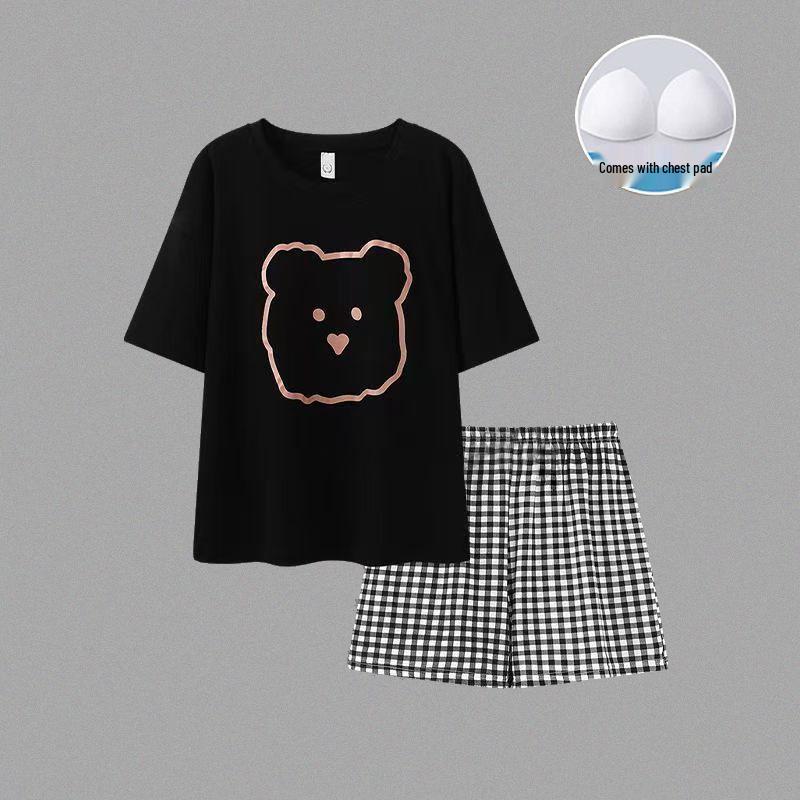 Женский летний повседневный комплект пижамы-пуловера с коротким рукавом в корейском стиле со встроенным бюстгальтером Size XL-2XL
Женский летний повседневный комплект пижамы-пуловера с коротким рукавом в корейском стиле со встроенным бюстгальтером Size XL-2XL