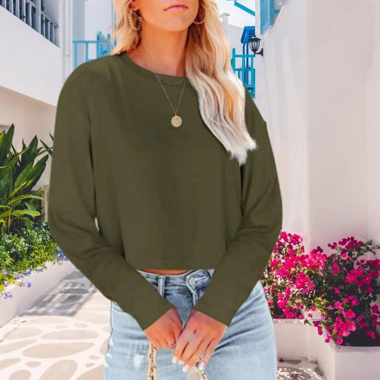 Women Tops Round Neck Long Sleeve Loose Fit Cropped Tops Solid Color Leisure Pullover Tops Daily Wear M армія зелений колір
Women Tops Round Neck Long Sleeve Loose Fit Cropped Tops Solid Color Leisure Pullover Tops Daily Wear M армія зелений колір