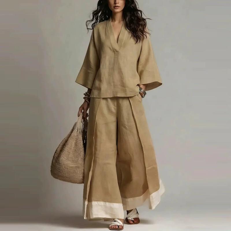 Autumn Women V-Neck Seven Sleeve Fashion Set French Elegant Casual Loose Holiday Wide Leg Pants Outfit Streetwear S
Autumn Women V-Neck Seven Sleeve Fashion Set French Elegant Casual Loose Holiday Wide Leg Pants Outfit Streetwear S