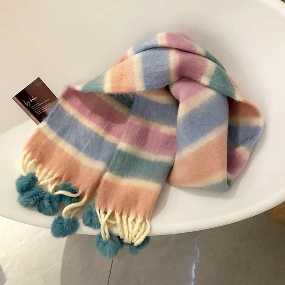 Hairball Winter Cashmere Scarves Tassel Mohair Long Shawl Simple Rainbow Striped Scarf Women/Men A
Hairball Winter Cashmere Scarves Tassel Mohair Long Shawl Simple Rainbow Striped Scarf Women/Men A
