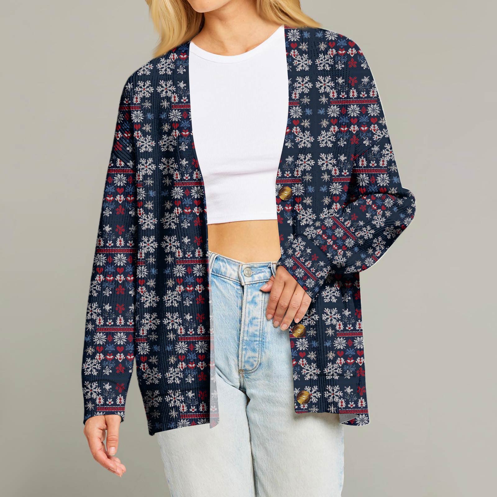 Женский модный кардиган с длинным рукавом, V-образным вырезом, на пуговицах, свободного кроя, с рождественским принтом M
Женский модный кардиган с длинным рукавом, V-образным вырезом, на пуговицах, свободного кроя, с рождественским принтом M