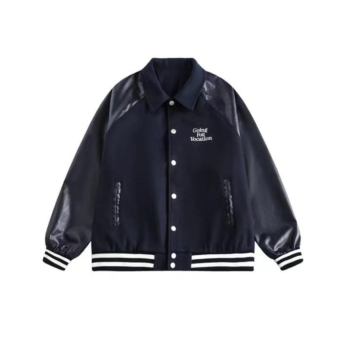New American Retro Patchwork Leather Baseball Jacket with Academy Back Embroidery M синій/чорний
New American Retro Patchwork Leather Baseball Jacket with Academy Back Embroidery M синій/чорний