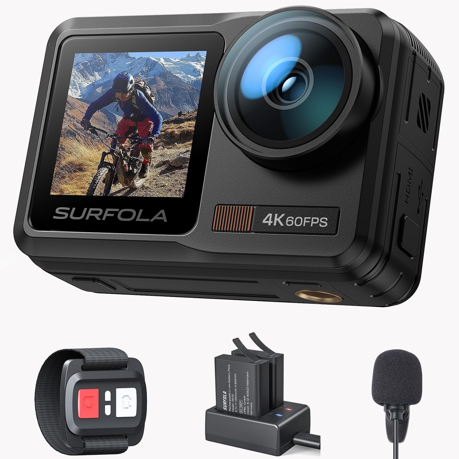 Екшн-камера Surfola 4K 60FPS Підводна водонепроникна камера з 10M зображенням Носимая камера із зовнішньою подвійною кольоровою 2 x 1350mAh батареєю та зарядним пристроєм чорний
Екшн-камера Surfola 4K 60FPS Підводна водонепроникна камера з 10M зображенням Носимая камера із зовнішньою подвійною кольоровою 2 x 1350mAh батареєю та зарядним пристроєм чорний