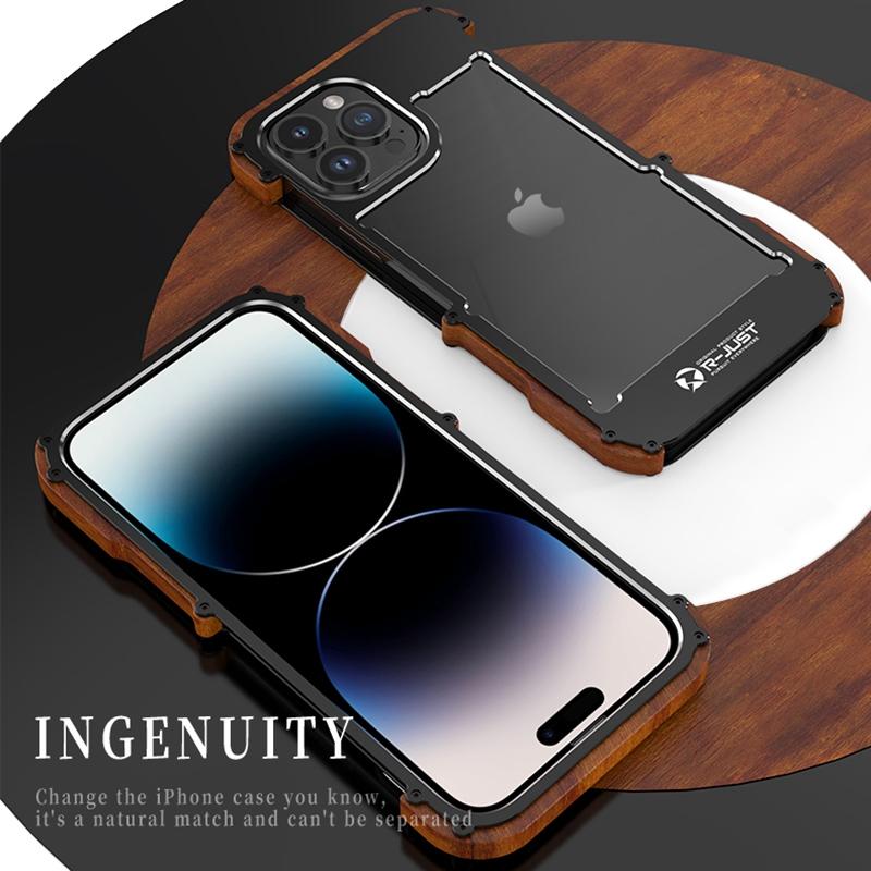 R-JUST Shockproof Bumper Case for iPhone 14 Pro Max Wood+Aluminum Alloy Frame Phone Cover Anti-Fall Protective Phone Case A
R-JUST Shockproof Bumper Case for iPhone 14 Pro Max Wood+Aluminum Alloy Frame Phone Cover Anti-Fall Protective Phone Case A