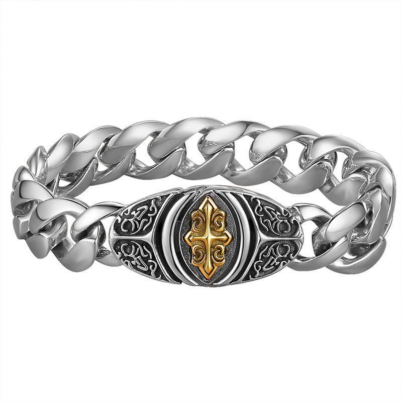 Mens Cuban Link Bracelet - Wide Hip Hop Chain with Cross Design, Vintage Gold Plated Jewelry 22cm
Mens Cuban Link Bracelet - Wide Hip Hop Chain with Cross Design, Vintage Gold Plated Jewelry 22cm