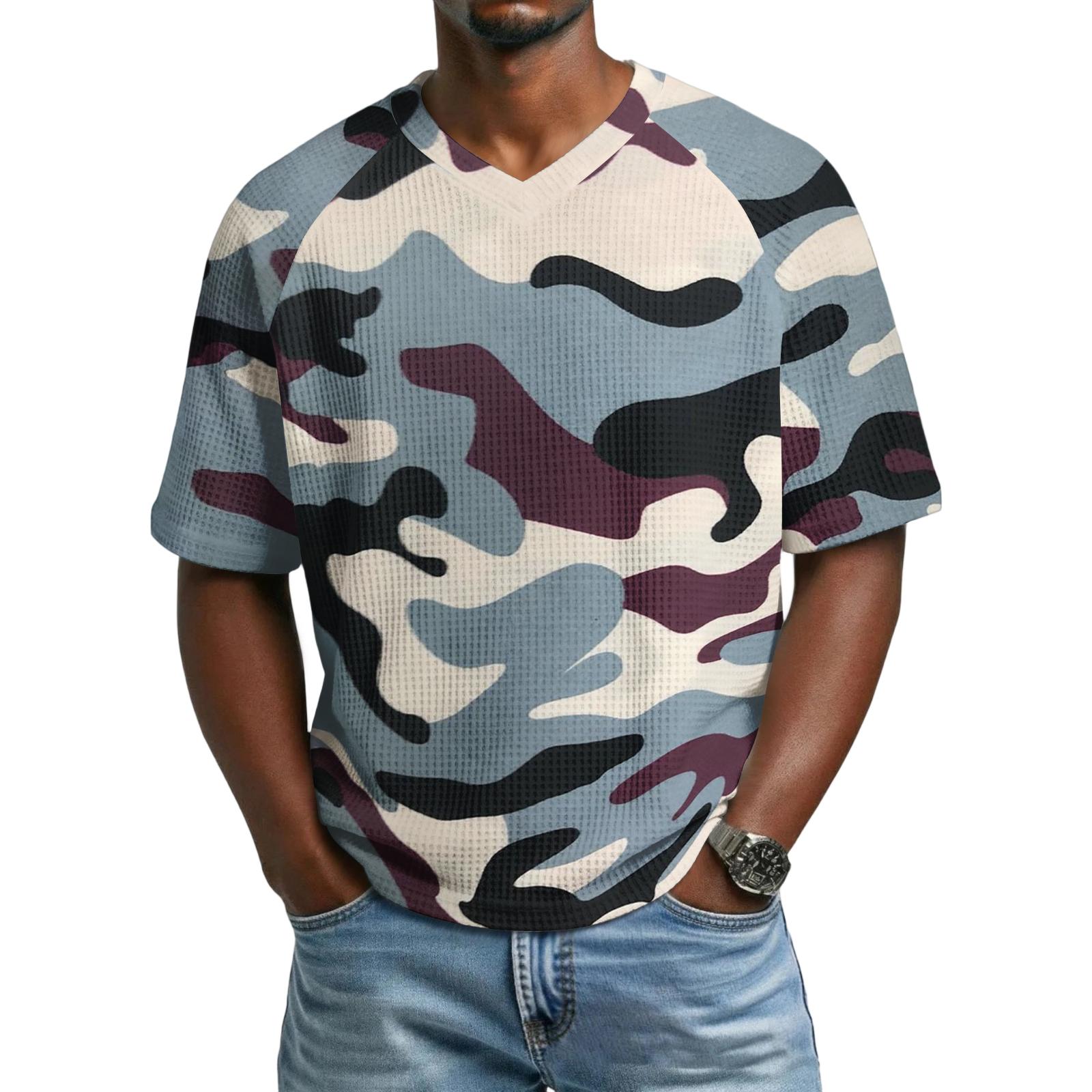 Men s casual sporty camouflage pattern printed shirt - Men s breathable V-neck short-sleeved shirt XL небо синє кольору
Men s casual sporty camouflage pattern printed shirt - Men s breathable V-neck short-sleeved shirt XL небо синє кольору