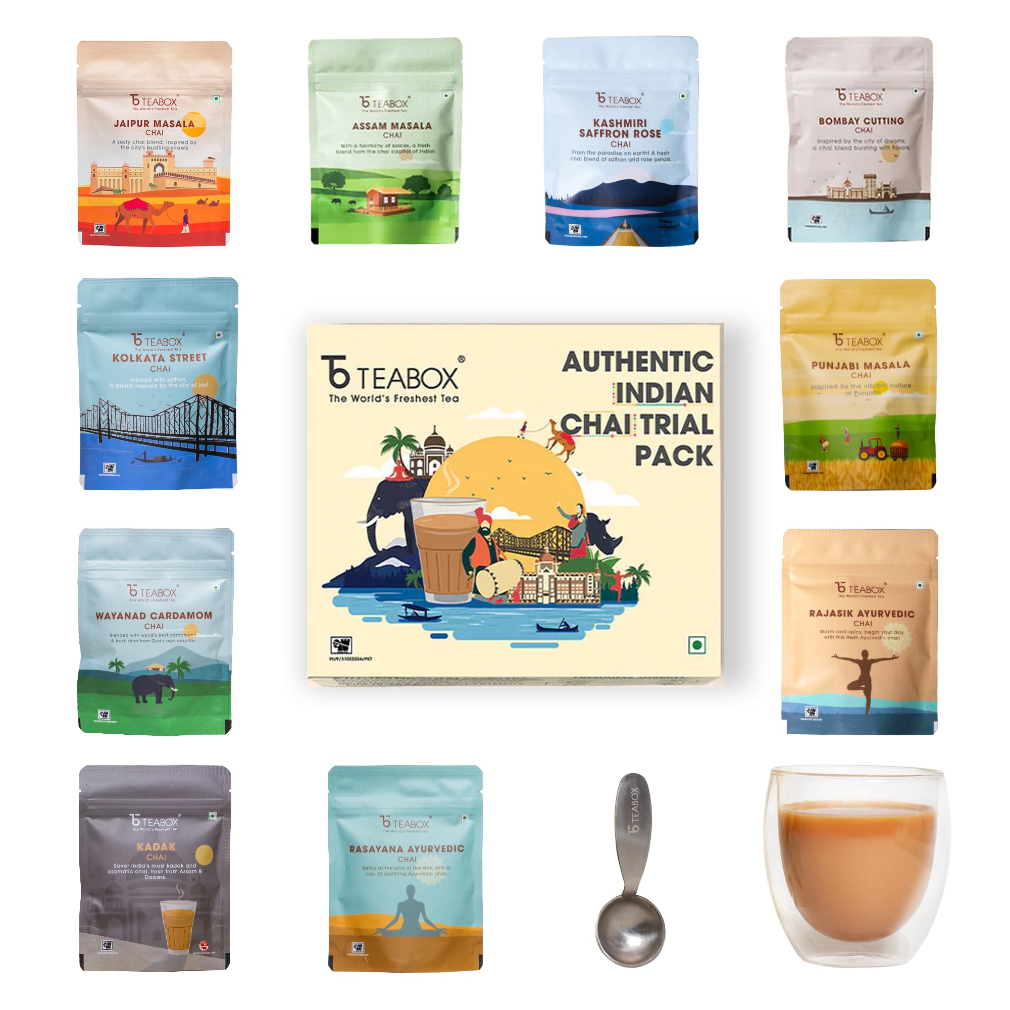 Teabox Authentic Indian Spiced Chai Trial Pack | 10 Unique Chai Blends × 30g | 300g (10.58oz) Total | No Artificial Flavors | Small-Batch Crafted
Teabox Authentic Indian Spiced Chai Trial Pack | 10 Unique Chai Blends × 30g | 300g (10.58oz) Total | No Artificial Flavors | Small-Batch Crafted