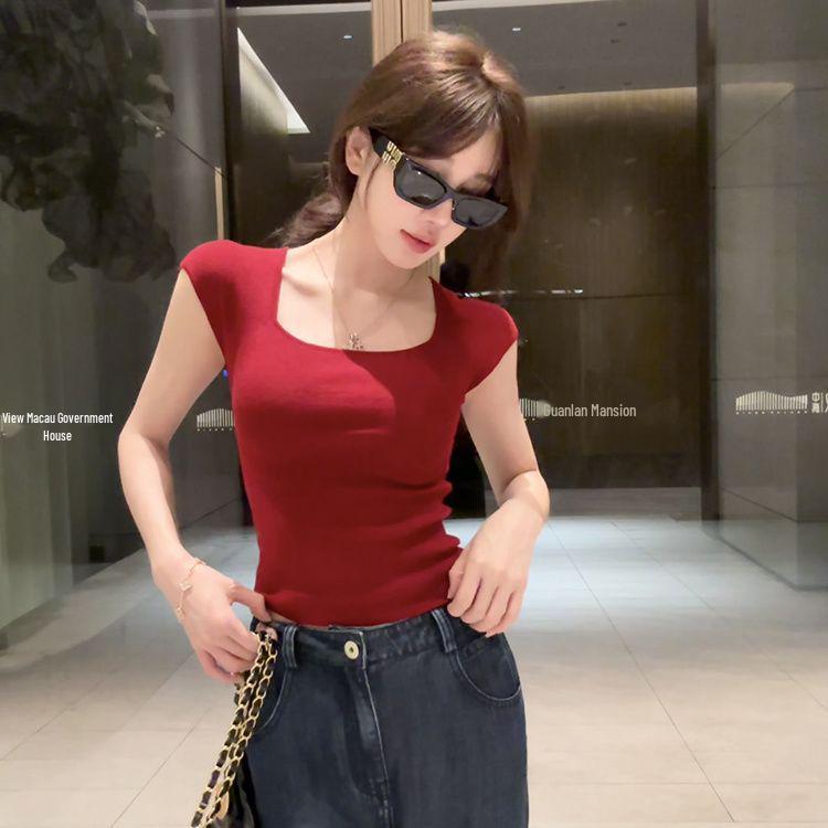 2025 Summer Women s Square Neck Short Sleeve Knit T-Shirt: Spicy Slimming Base Top Small красный
2025 Summer Women s Square Neck Short Sleeve Knit T-Shirt: Spicy Slimming Base Top Small красный