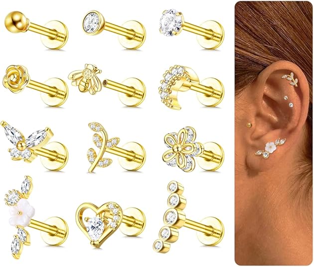 Bobisty 12Pcs 16G Tragus Earrings for Women Cartilage Earring Flat Back Stainless Steel Top Screw CZ Stud Piercing Jewelry Set
Bobisty 12Pcs 16G Tragus Earrings for Women Cartilage Earring Flat Back Stainless Steel Top Screw CZ Stud Piercing Jewelry Set