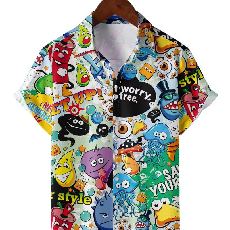 Men s printed short sleeve button-down shirt with 3D heat transfer pattern, casual beach vacation street style M
Men s printed short sleeve button-down shirt with 3D heat transfer pattern, casual beach vacation street style M