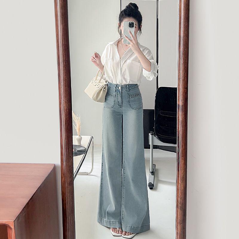 Women s Hong Kong Style High-Waisted Wide-Leg Flared Jeans - Slimming, Height-Enhancing, Floor-Length for Spring & Autumn. Large светло-синий/белый
Women s Hong Kong Style High-Waisted Wide-Leg Flared Jeans - Slimming, Height-Enhancing, Floor-Length for Spring & Autumn. Large светло-синий/белый