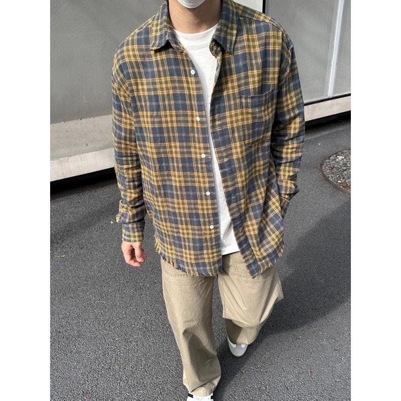 Unisex Retro Plaid Color Block Loose Long Sleeve Shirt with Raw Hem XXL жовтий
Unisex Retro Plaid Color Block Loose Long Sleeve Shirt with Raw Hem XXL жовтий