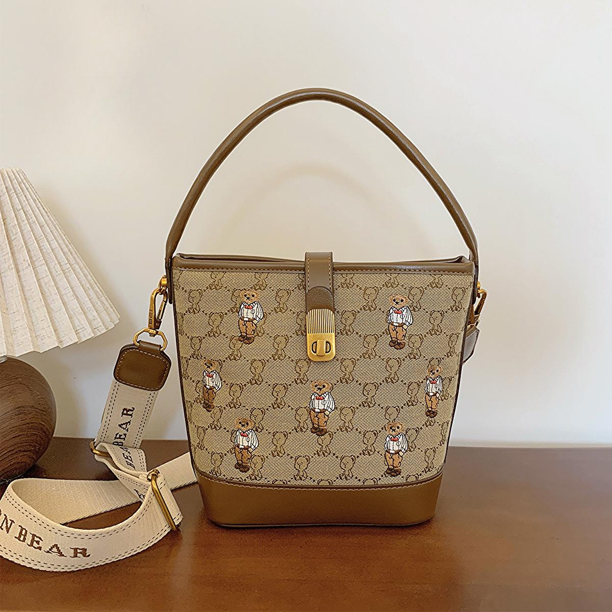 Сумка-ведро для воды, сумка через плечо на одно плечо, вышитая мультяшная сумка, модная женская сумка для отдыха, кошелек Zero хаки