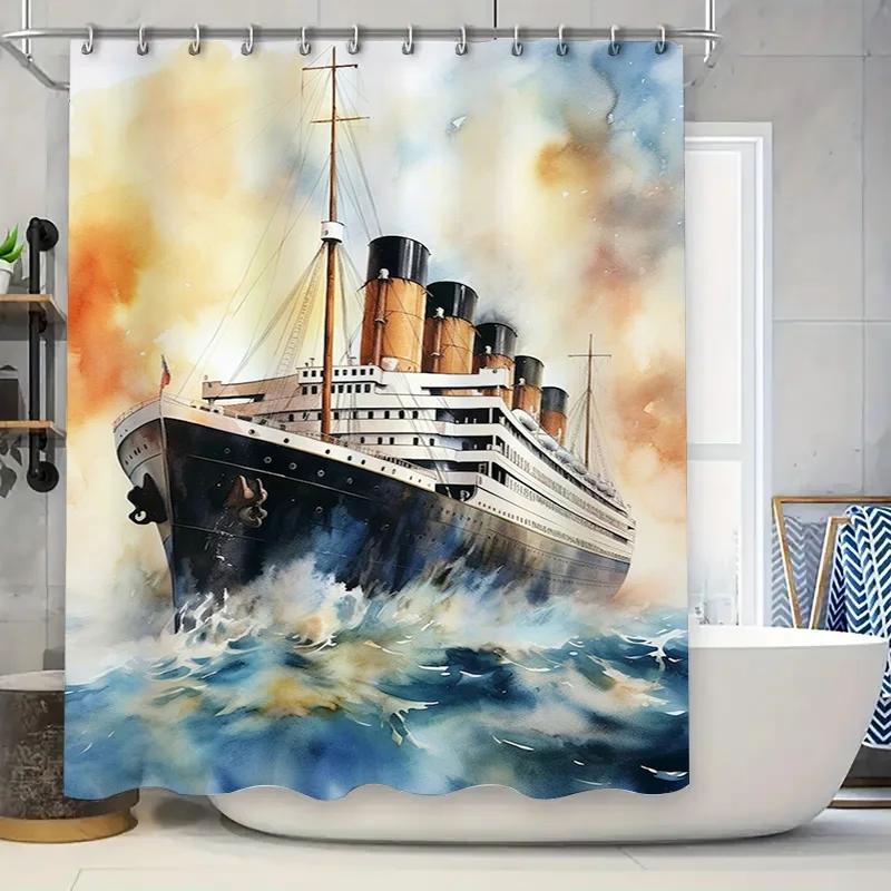 Decorative Shower Curtaintitanic Ship Design For Bathroom Decor Waterproof Fabric With Hook Rings (Blue/White) W60H190(CM)-1 Pcs
Decorative Shower Curtaintitanic Ship Design For Bathroom Decor Waterproof Fabric With Hook Rings (Blue/White) W60H190(CM)-1 Pcs
