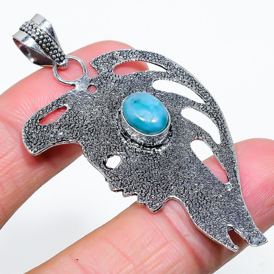 Этническая ювелирная подвеска ручной работы с драгоценным камнем Республика Ларимар 2,44 дюйма SR-14 
Этническая ювелирная подвеска ручной работы с драгоценным камнем Республика Ларимар 2,44 дюйма SR-14