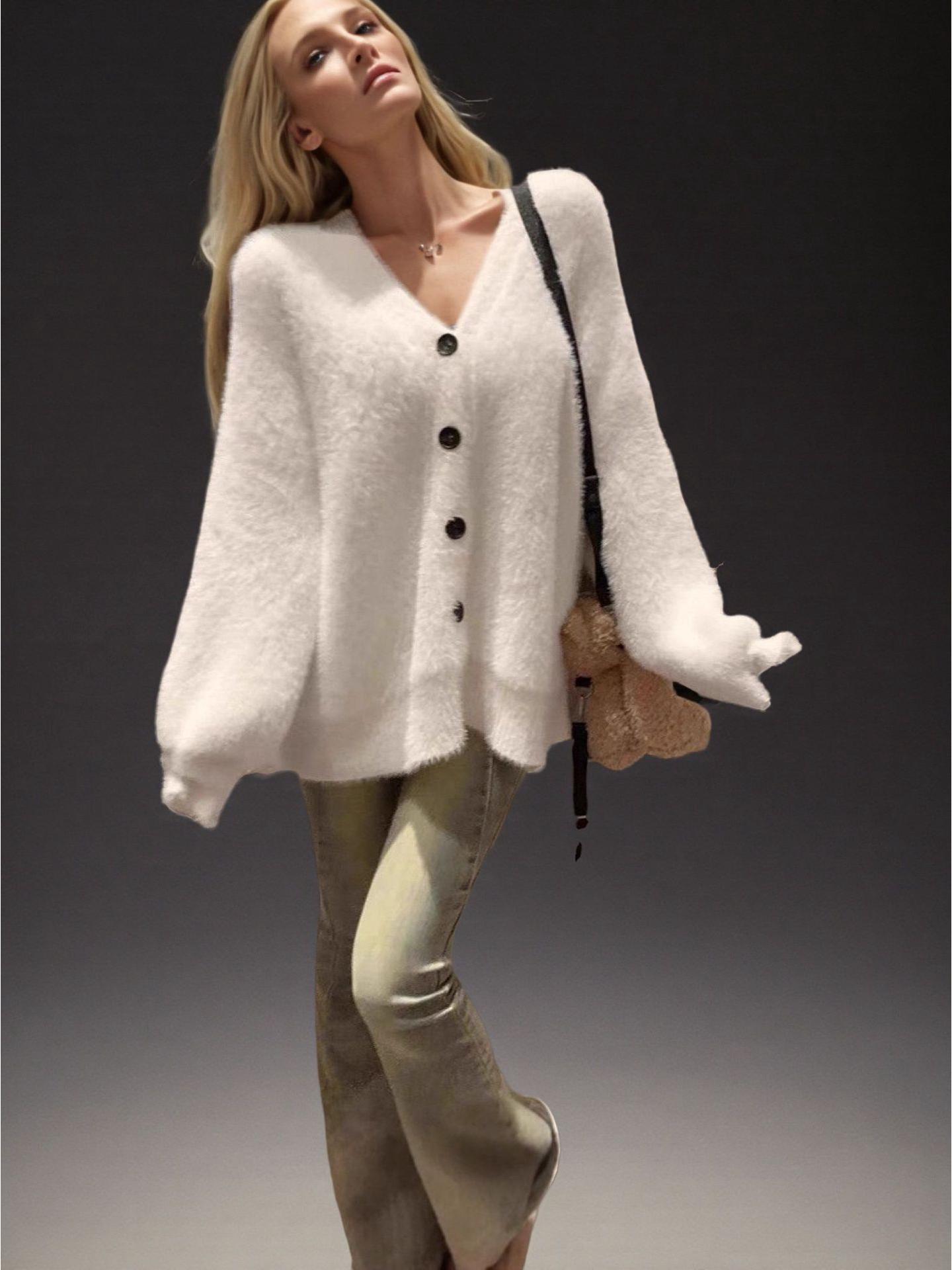 Autumn/Winter Plus Size V-neck Mink Velvet Knitted Cardigan Large білий
Autumn/Winter Plus Size V-neck Mink Velvet Knitted Cardigan Large білий